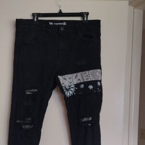 Black Skinny Jeans with Patch Detail - Unbranded
